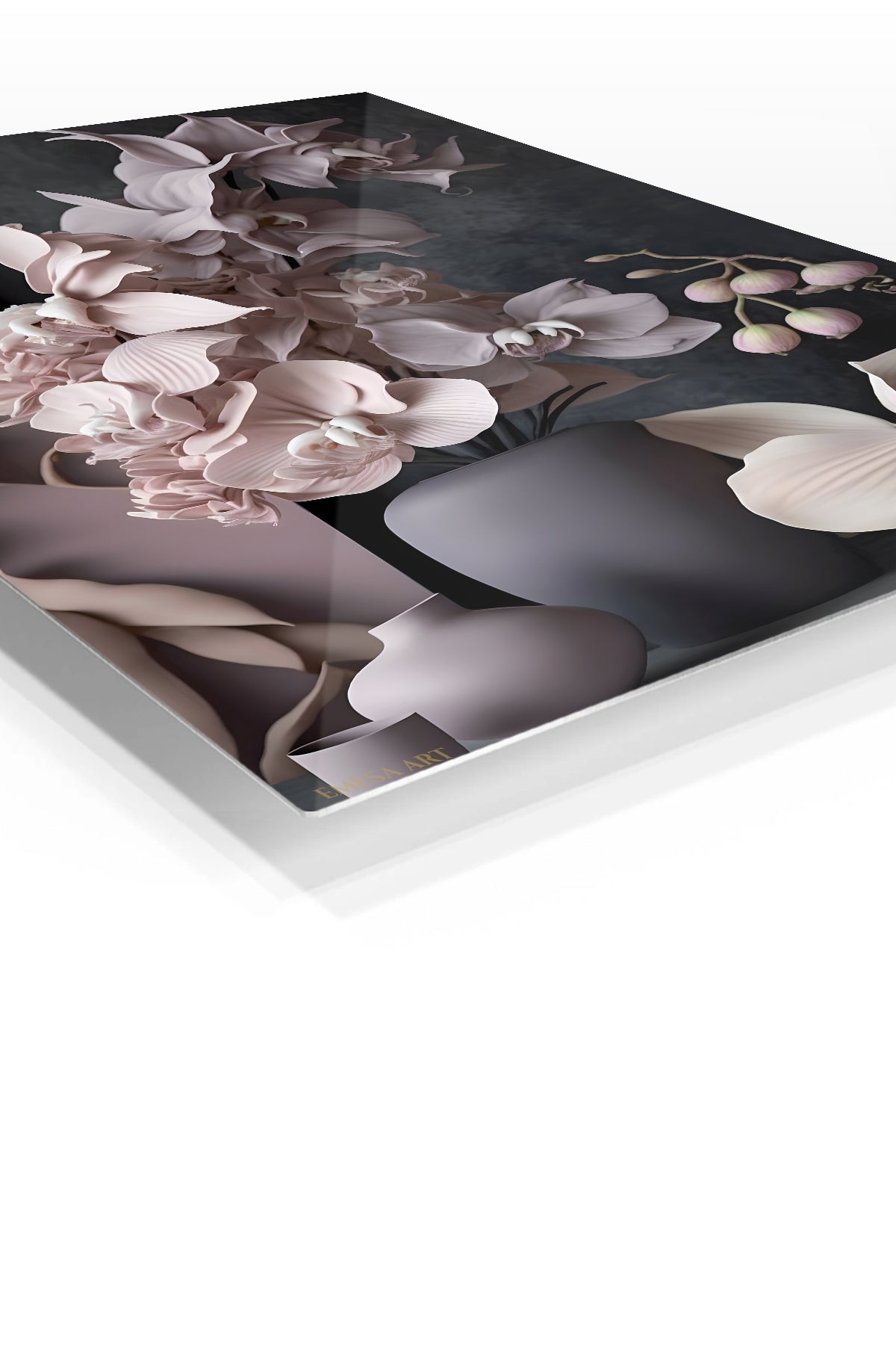 Blush Orchid Still Life premium metal wall art – angled view