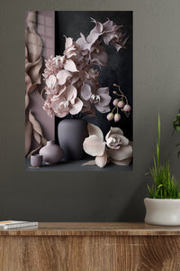 Blush Orchid Still Life metal wall art displayed in a modern interior