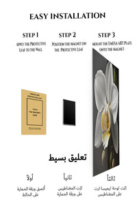 Magnetic mounting installation guide for White Orchid on Midnight metal wall art