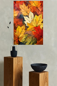 Autumn Leaf Mosaic metal wall art displayed in a modern interior