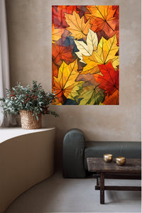 Autumn Leaf Mosaic metal wall art displayed in a contemporary living space