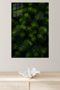 Evergreen Pine Needle Canopy metal wall art displayed in a modern interior