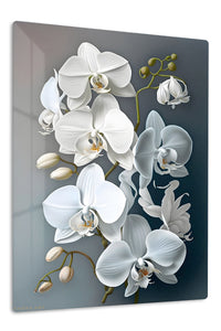 White Orchid Cascade premium metal wall art – front view