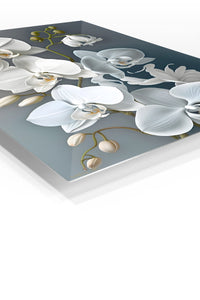White Orchid Cascade premium metal wall art – angled view