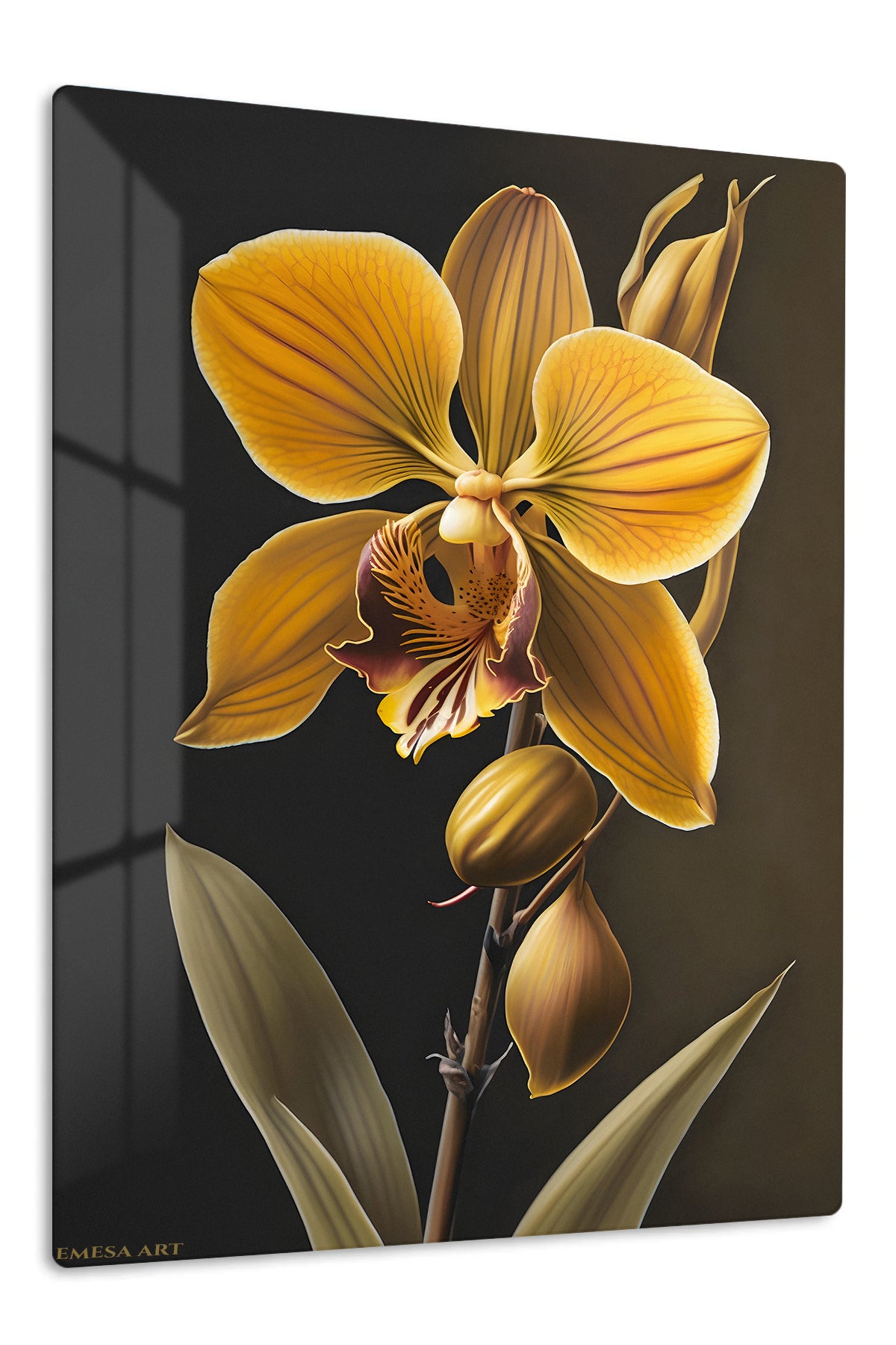 Golden Orchid Glow premium metal wall art – front view