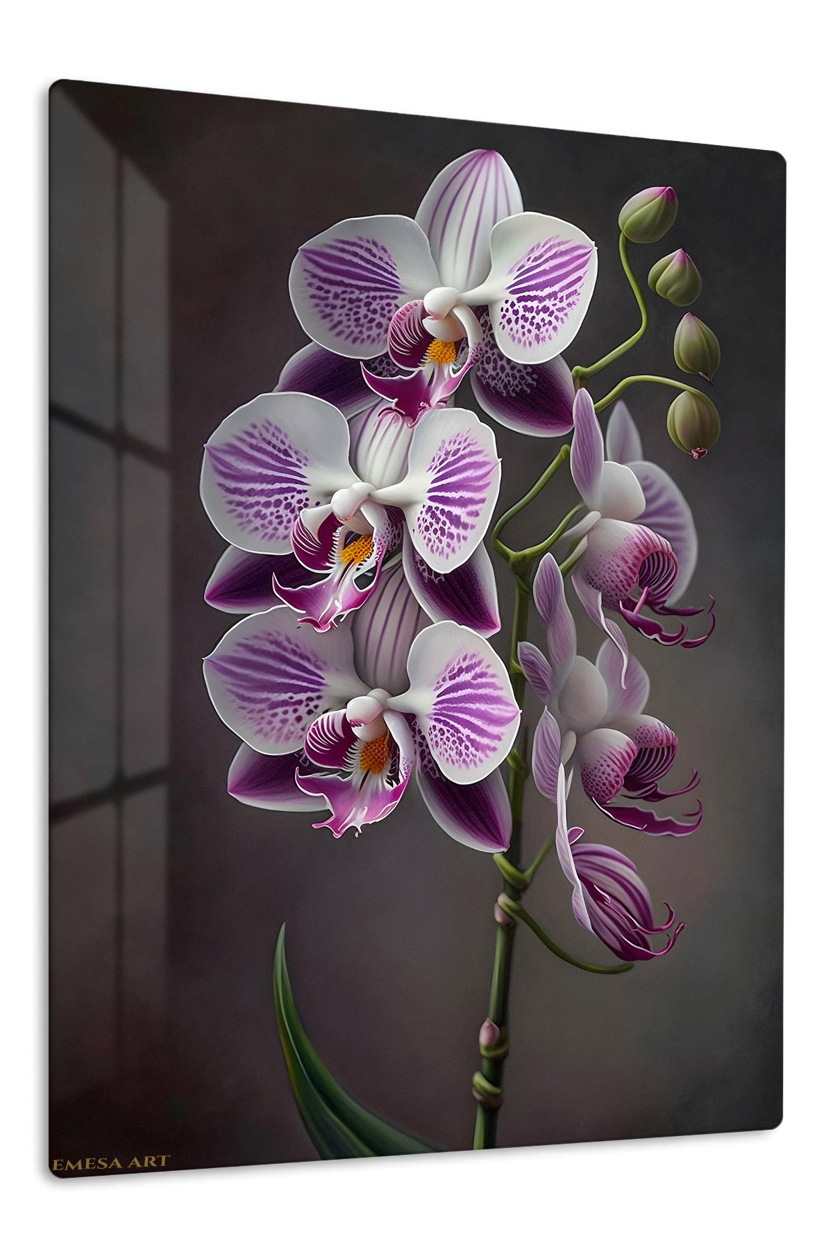 Purple Orchid Cascade premium metal wall art – front view