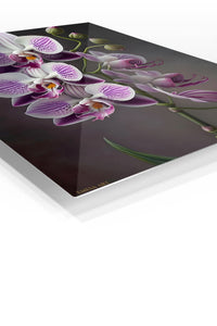 Purple Orchid Cascade premium metal wall art – angled view