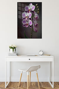 Purple Orchid Cascade metal wall art displayed in a contemporary living space