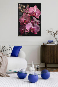 Pink Orchid Cascade metal wall art displayed in a contemporary living space
