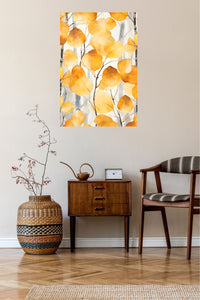 Golden Autumn Leaves metal wall art displayed in a contemporary living space