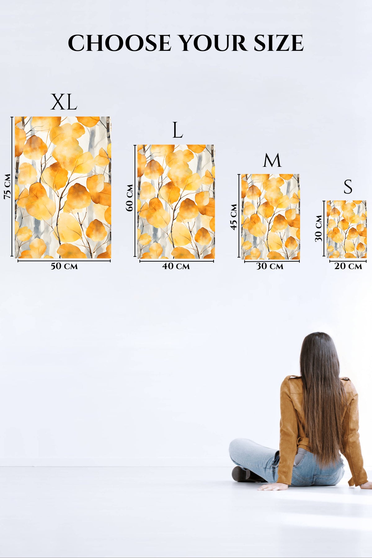 EMESA metal wall art size comparison guide for Golden Autumn Leaves