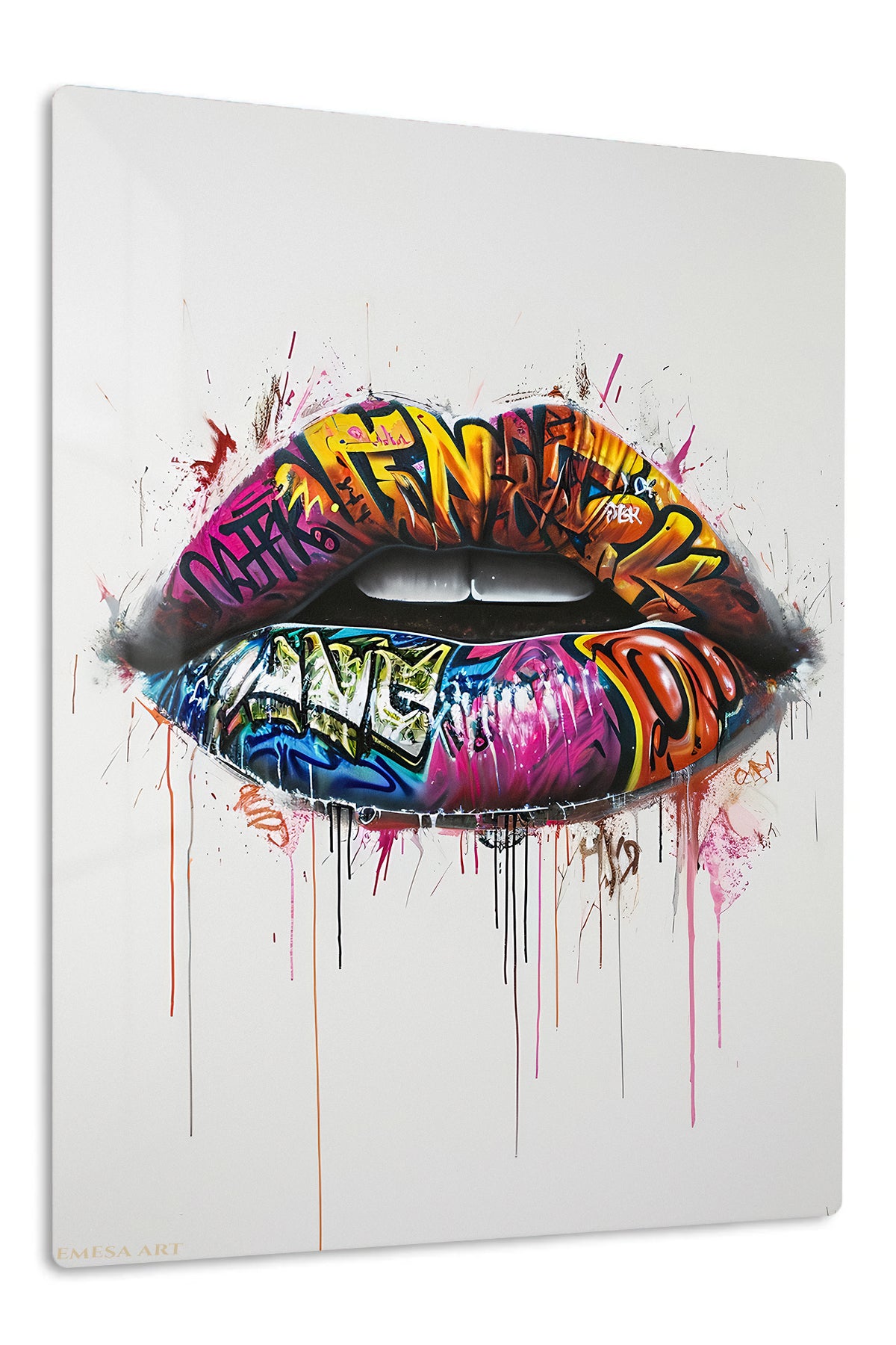 Graffiti Lips premium metal wall art – front view