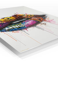 Graffiti Lips premium metal wall art – angled view