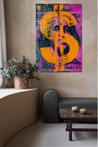 Dollar Portrait metal wall art displayed in a contemporary living space