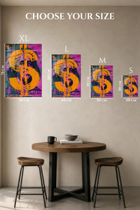 EMESA metal wall art size comparison guide for Dollar Portrait
