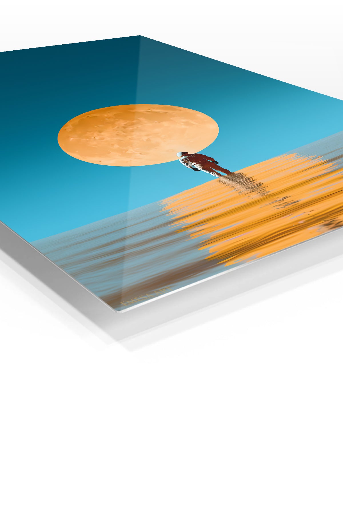 Moonlit Reflection premium metal wall art – angled view