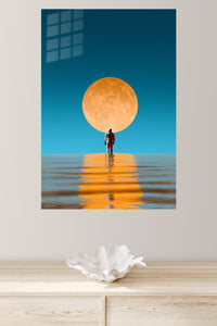 Moonlit Reflection metal wall art displayed in a modern interior