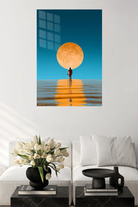 Moonlit Reflection metal wall art displayed in a contemporary living space