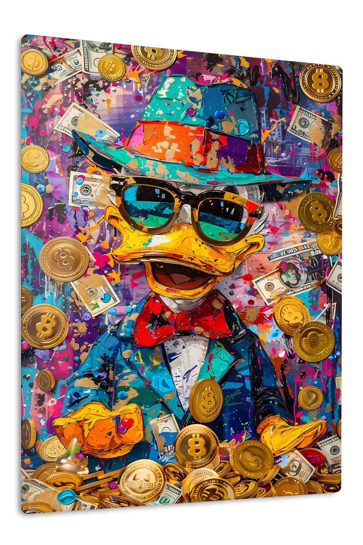 Pop Art Money Duck premium metal wall art – front view