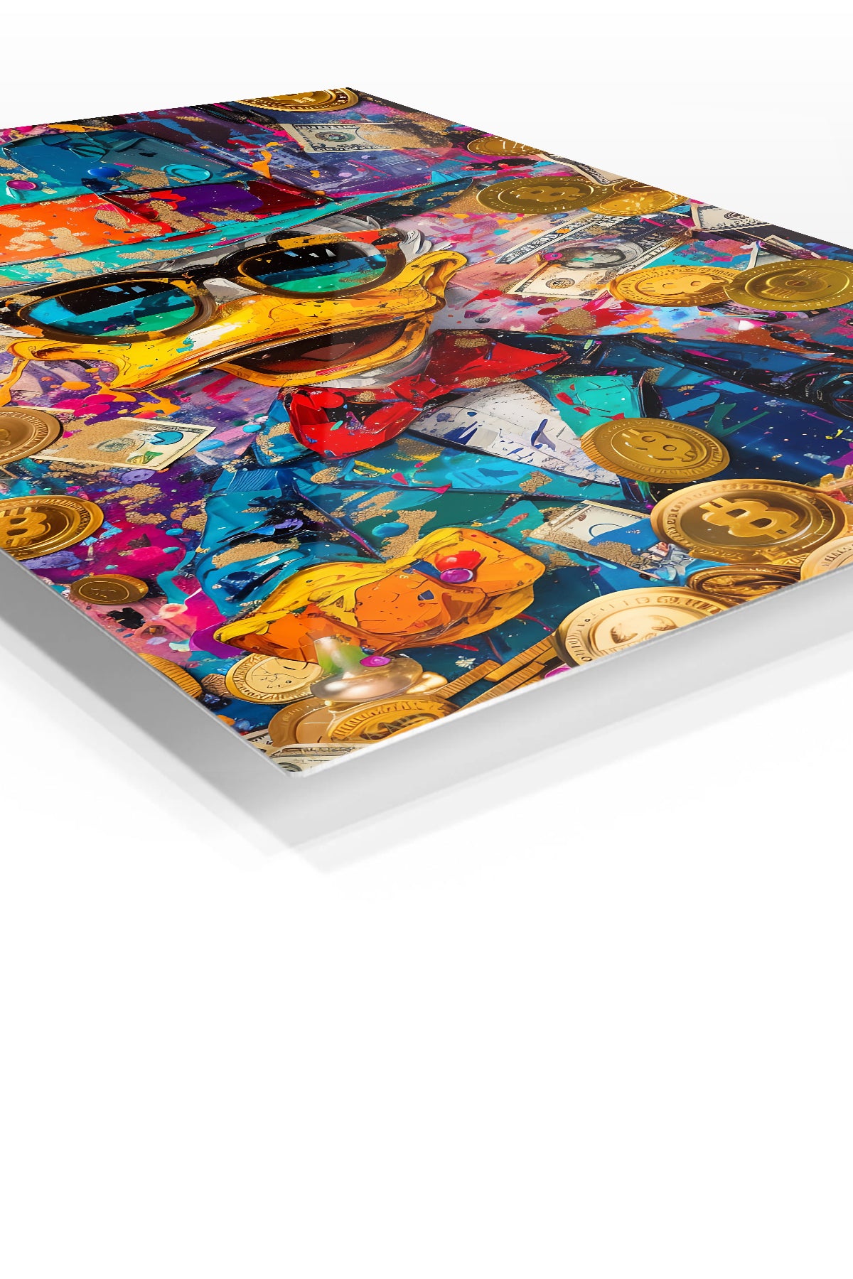 Pop Art Money Duck premium metal wall art – angled view