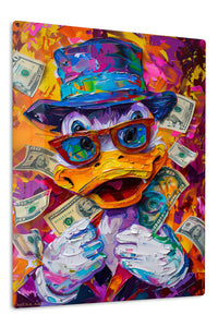 Colorful Money Duck premium metal wall art – front view