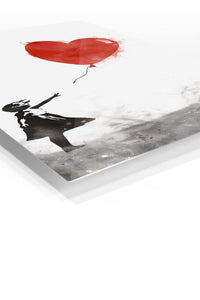 Girl and Red Heart Balloon premium metal wall art – angled view