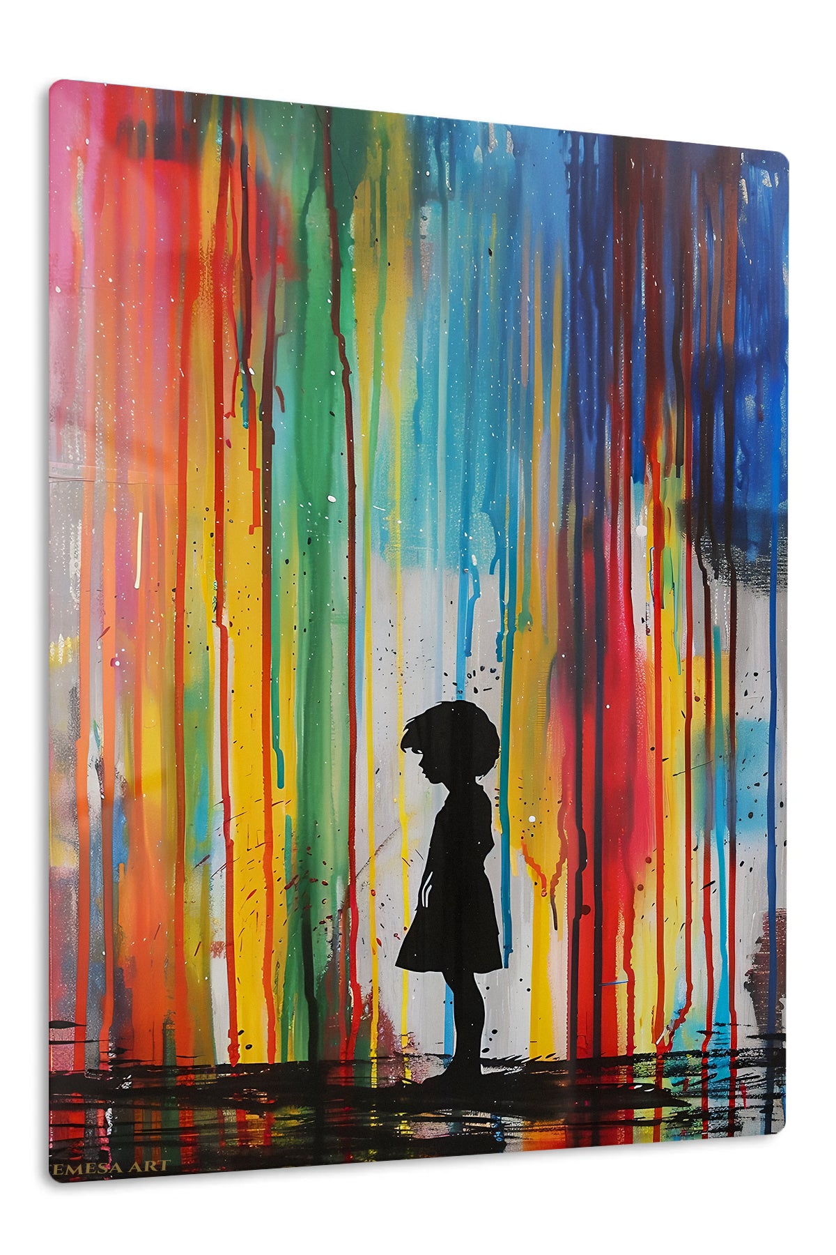Rainbow Rain Silhouette premium metal wall art – front view