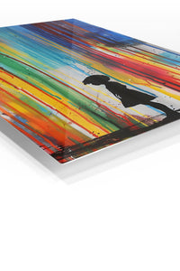 Rainbow Rain Silhouette premium metal wall art – angled view