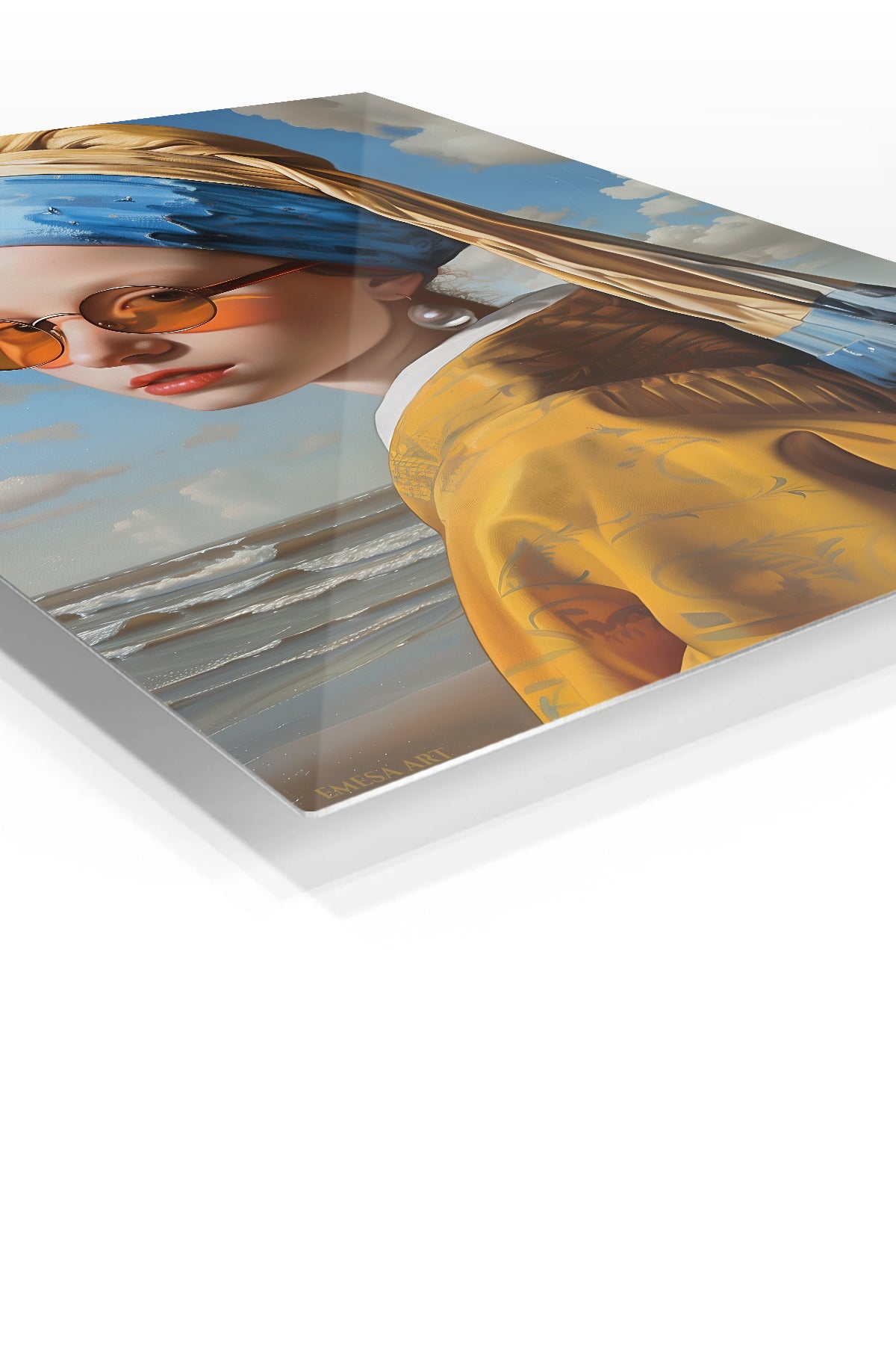 Pearl Portrait Remix premium metal wall art – angled view
