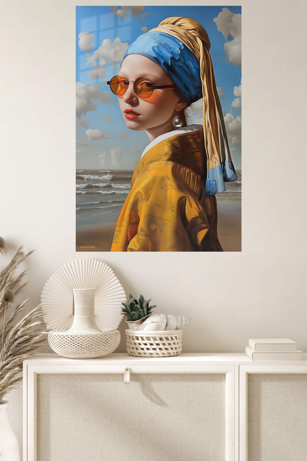 Pearl Portrait Remix metal wall art displayed in a modern interior