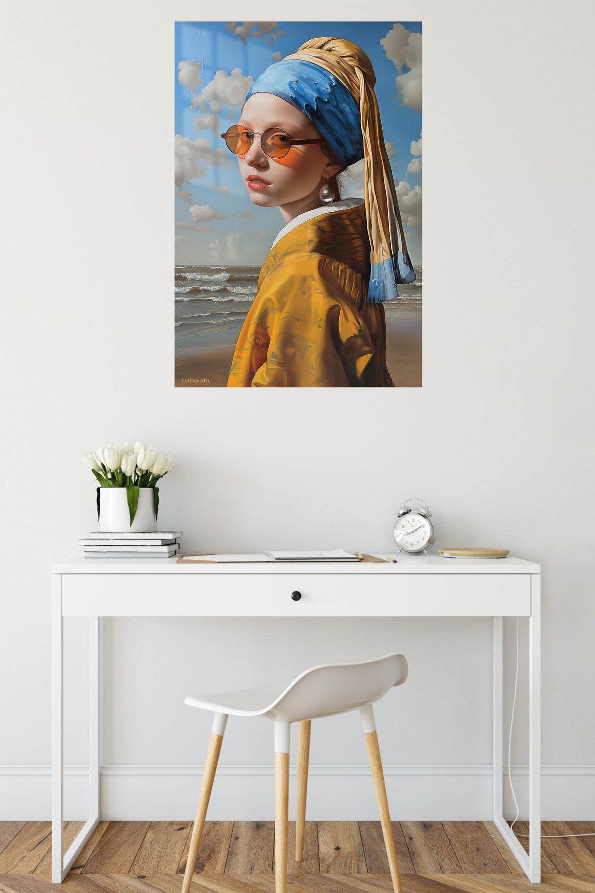 Pearl Portrait Remix metal wall art displayed in a contemporary living space