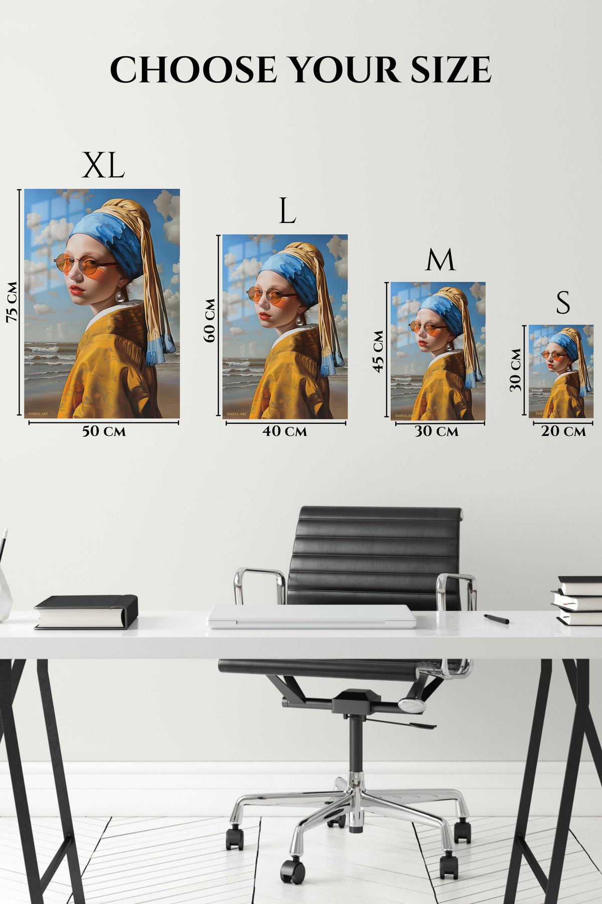 EMESA metal wall art size comparison guide for Pearl Portrait Remix