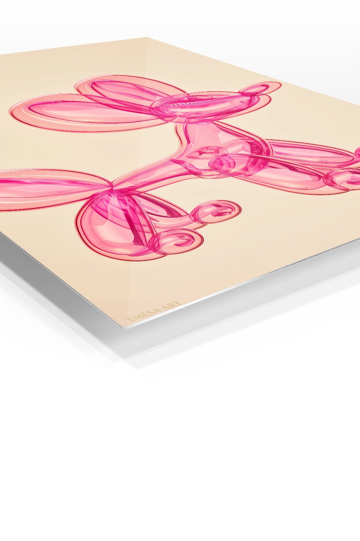 Pink Balloon Dog premium metal wall art – angled view