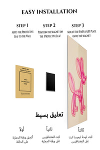 Magnetic mounting installation guide for Pink Balloon Dog metal wall art
