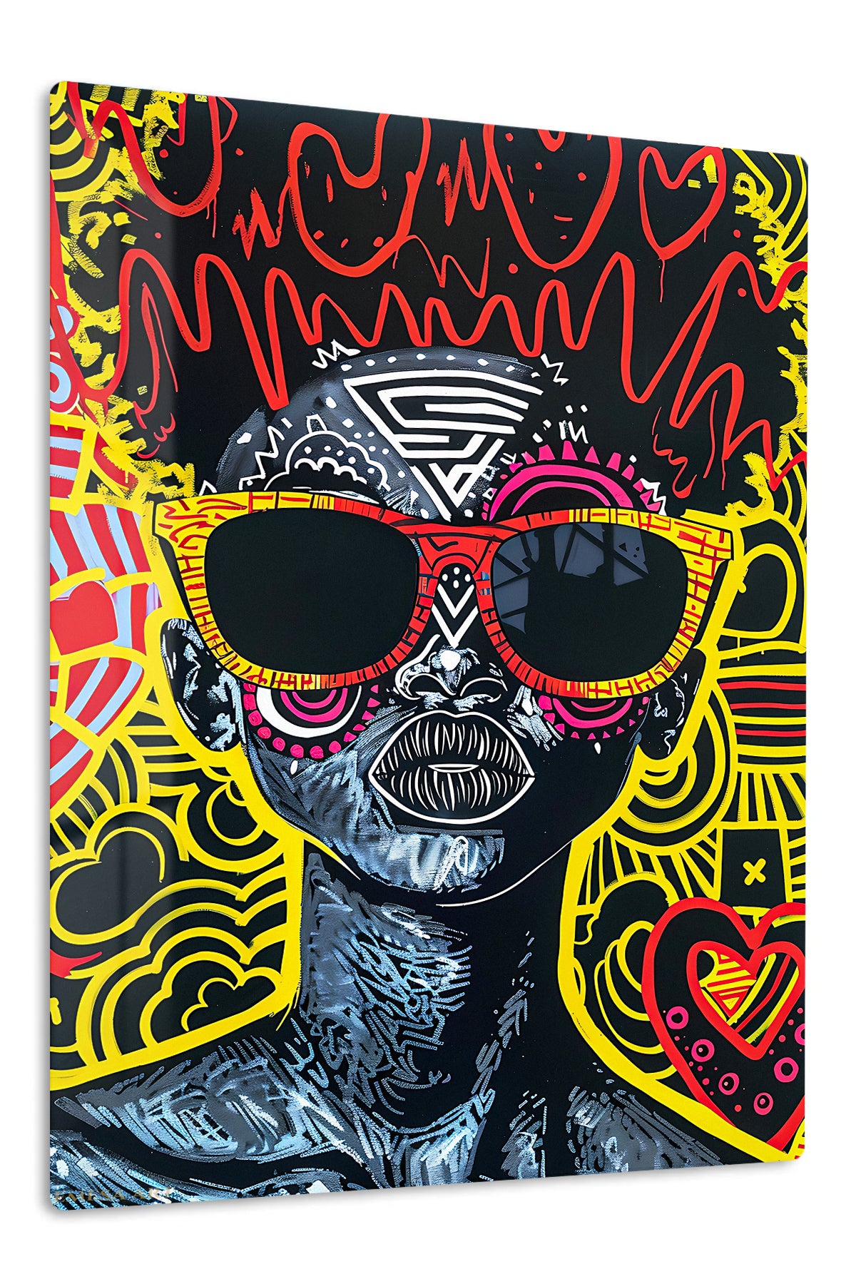 Neon Graffiti Skull premium metal wall art – front view