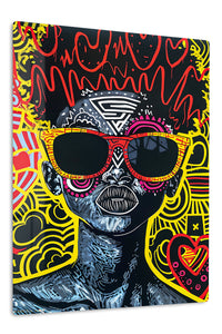 Neon Graffiti Skull premium metal wall art – front view