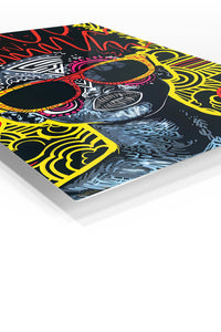 Neon Graffiti Skull premium metal wall art – angled view