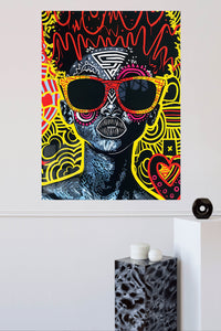 Neon Graffiti Skull metal wall art displayed in a modern interior