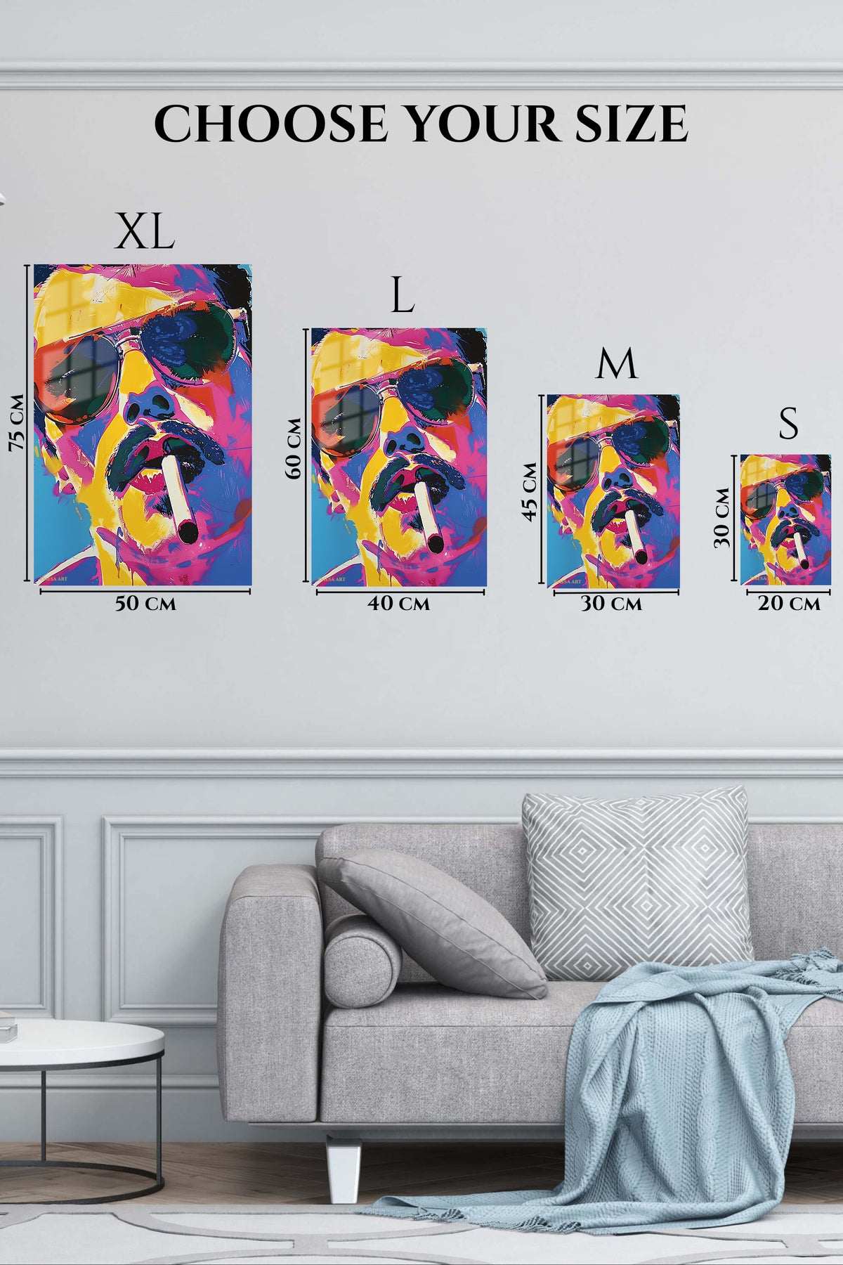 EMESA metal wall art size comparison guide for Color Block Portrait