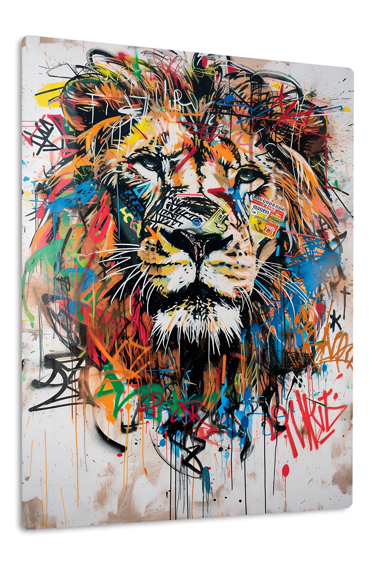 Graffiti Lion premium metal wall art – front view