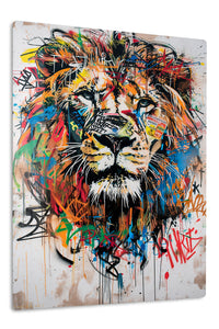 Graffiti Lion premium metal wall art – front view