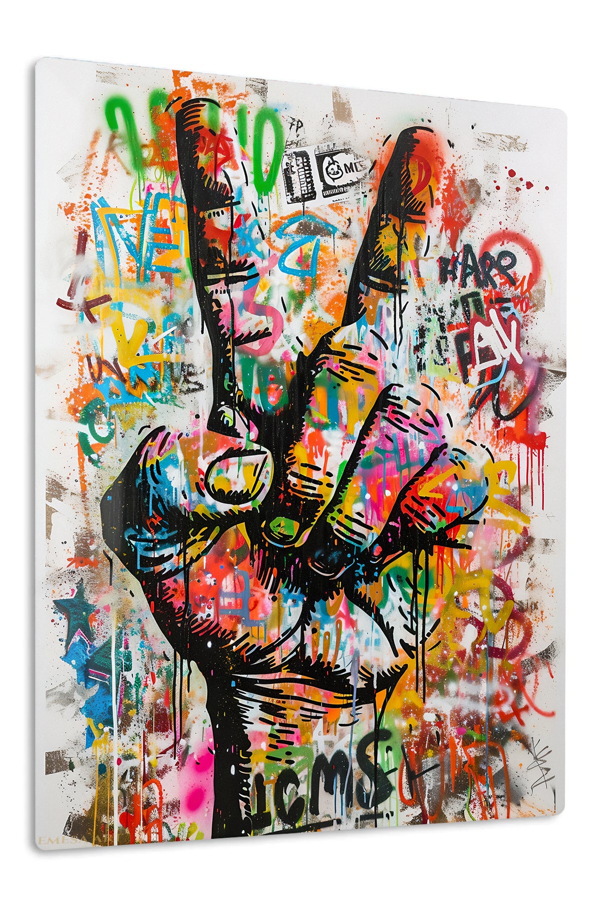 Graffiti Peace Hand premium metal wall art – front view