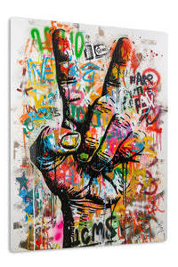 Graffiti Peace Hand premium metal wall art – front view