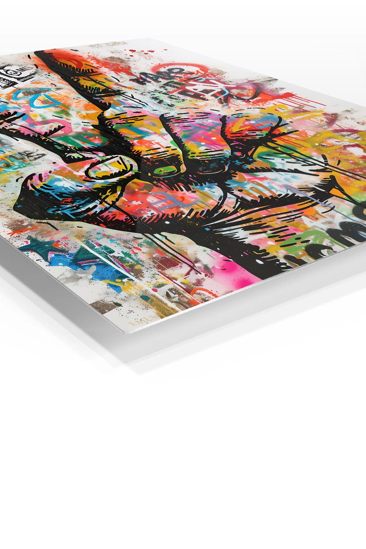 Graffiti Peace Hand premium metal wall art – angled view