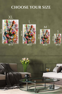 EMESA metal wall art size comparison guide for Graffiti Peace Hand