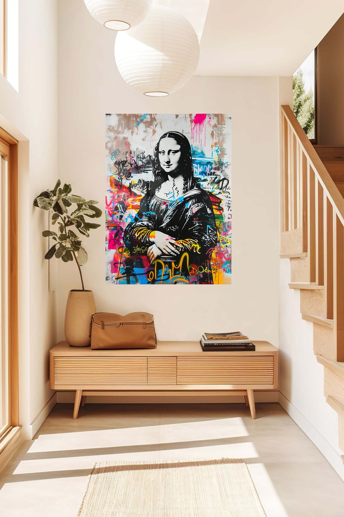Mona Lisa Graffiti Remix metal wall art displayed in a contemporary living space