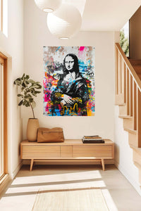 Mona Lisa Graffiti Remix metal wall art displayed in a contemporary living space