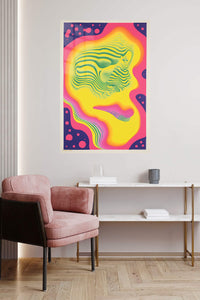 Psychedelic Profile metal wall art displayed in a contemporary living space