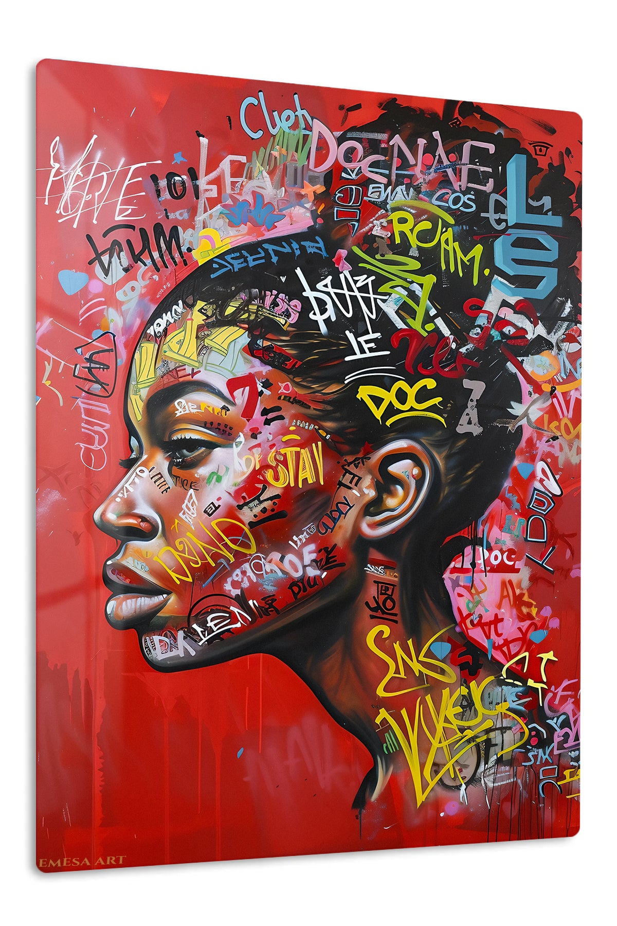 Graffiti Profile Portrait premium metal wall art – front view