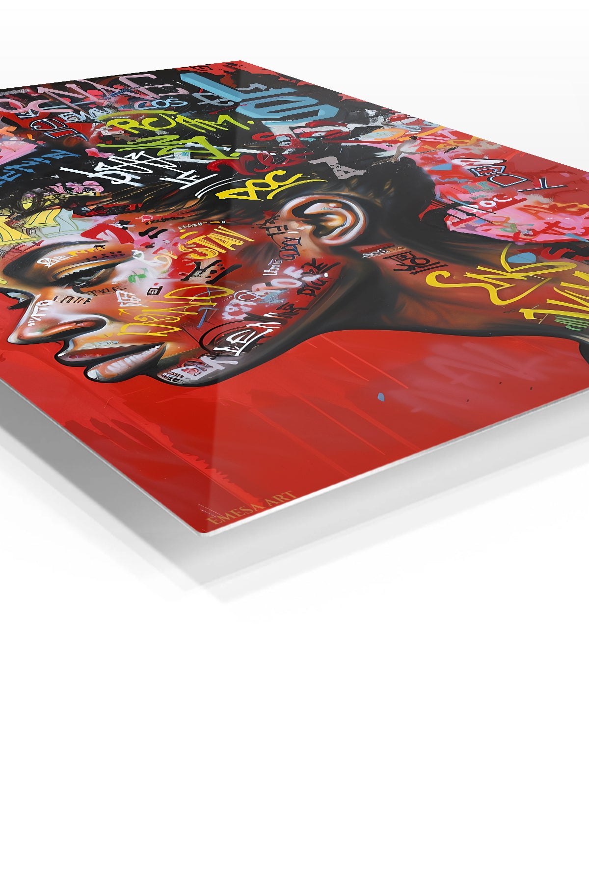 Graffiti Profile Portrait premium metal wall art – angled view